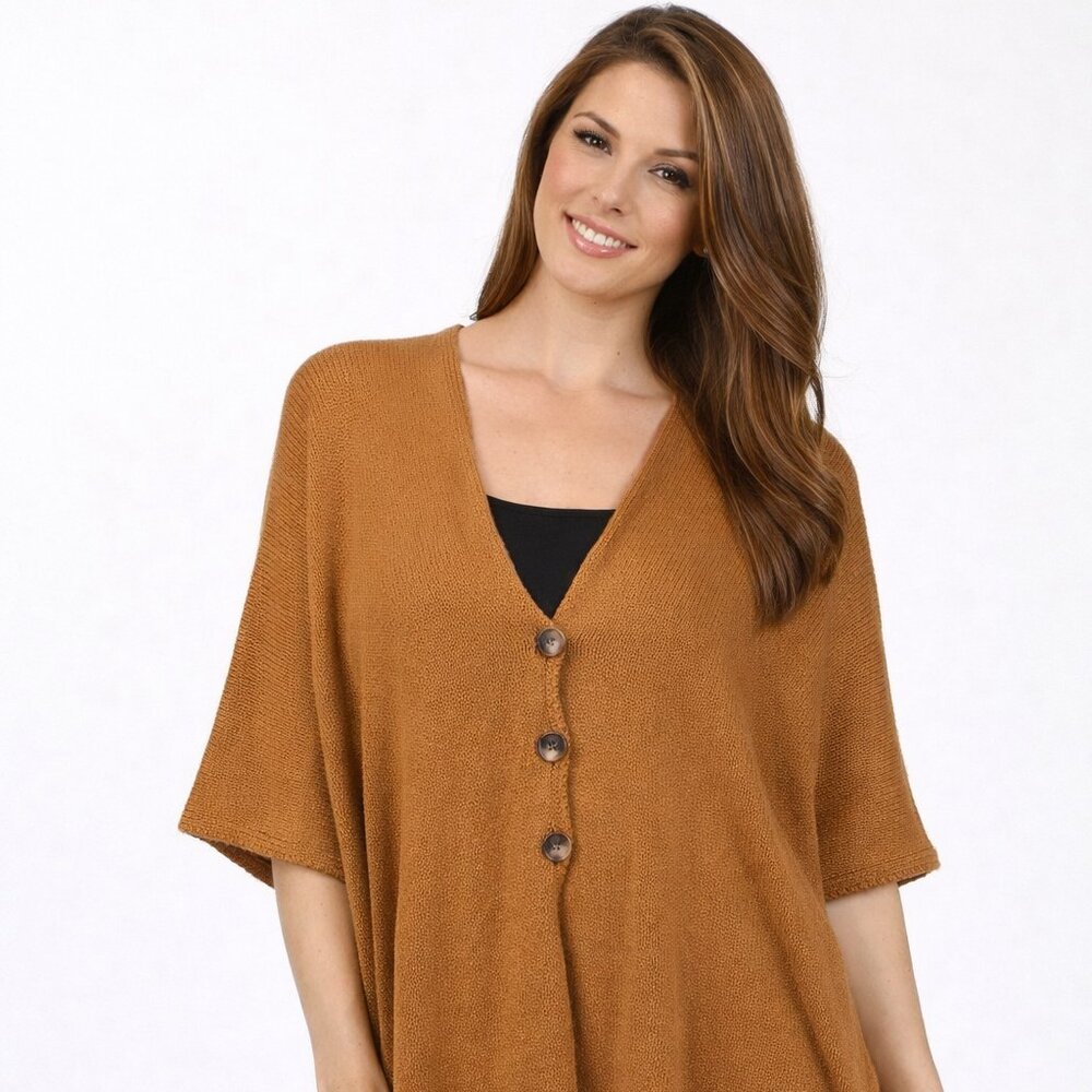 New M. Rena Solid Buttoned Poncho. One Size